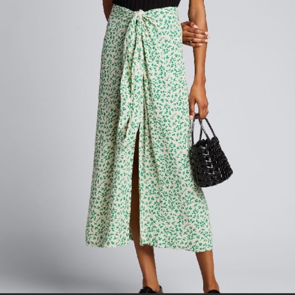 NWT Ganni ditsy floral front tie viscose skirt. Sz 2 - Picture 3 of 15